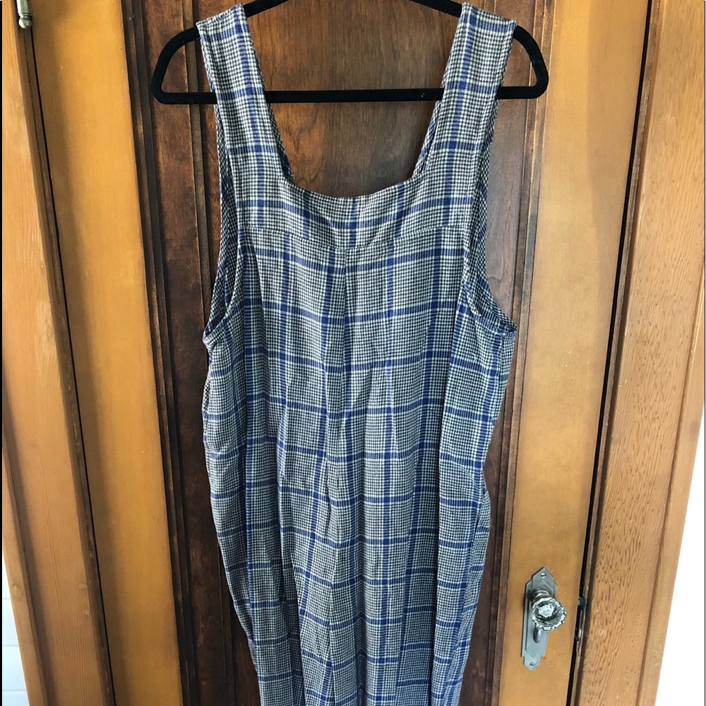 Checked/houndstooth overall onesie